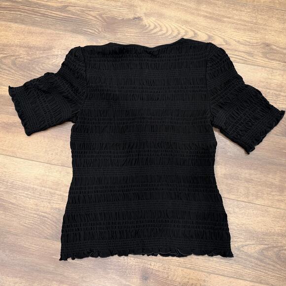FRAME Smocked Short Sleeve Top in Black size Large - Picture 4 of 6